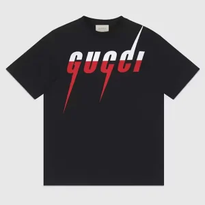Gucci Women GG T-Shirt Gucci Blade Print Black Cotton Jersey Crewneck