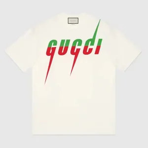 Gucci Women GG T-Shirt Gucci Blade Print White Cotton Jersey Crewneck