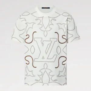 Louis Vuitton Men Embroidered Cotton T-Shirt in White