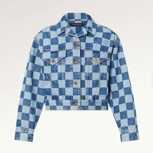 Louis Vuitton Men LV Damier Denim Jacket Cotton Blue Regular Fit 1AFGDH