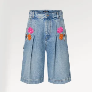 Louis Vuitton Women Embroidered Accent Bermuda Shorts Blue 1AFTFR