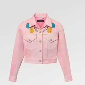 Louis Vuitton Women Embroidered Accent Denim Jacket Pink 1AFTB2