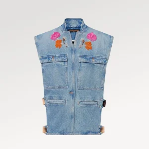 Louis Vuitton Women Embroidered Accent Utility Jacket Blue 1AFT66