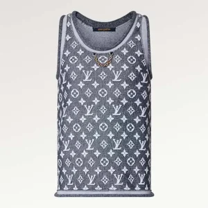 Louis Vuitton Women LV Monogram Jacquard Tank Top Wool Cotton Grey Blue Regular Fit