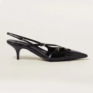Miu Miu Women Brushed Leather Slingbacks Black with Buckles