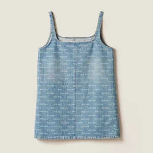 Miu Miu Women Denim Dress with Printed Logo