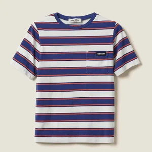 Miu Miu Women Jersey T-shirt with Stripe Motif