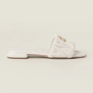 Miu Miu Women Matelassé Nappa Leather Slides White