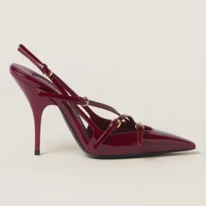 Miu Miu Women Patent Leather Slingbacks Red High Heel with Buckles