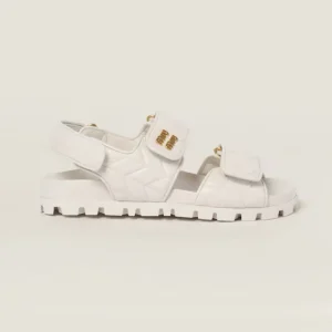 Miu Miu Women Sporty Matelassé Nappa Leather Sandals White