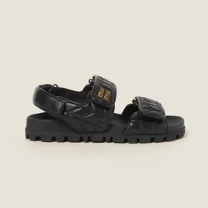MiuMiu Women Sporty Matelassé Nappa Leather Sandals Black