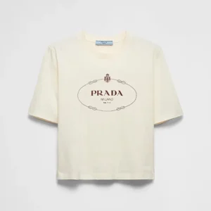 Prada Women Printed Jersey T-shirt in Ivory 3549B_15D3_F0XPE