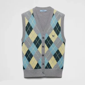 Prada Women Wool Vest with an Argyle Pattern P29B39