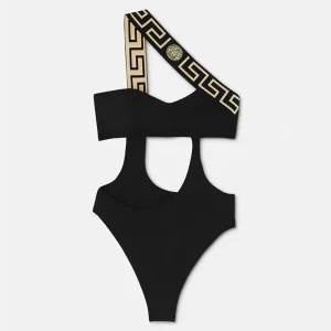 Versace Women Greca Border One Piece Swimsuit-Black A1008