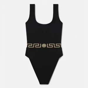 Versace Women Greca Border One-piece Swimsuit-Black 1B000