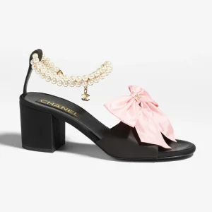 Chanel Women Silk & Imitation Pearls Sandals in Black