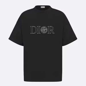 Dior Men Dior and Stone Island T-shirt Oversized Fit Black Cotton Jersey
