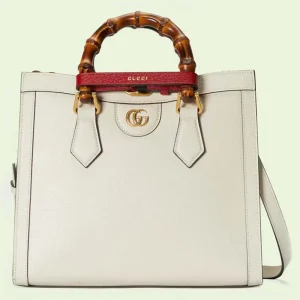 Gucci GG Women Diana Small Tote Bag Double G White Leather
