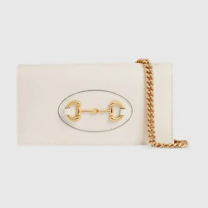 Gucci GG Women Gucci 1955 Horsebit Wallet with Chain-White