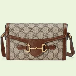 Gucci Unisex Horsebit 1955 Mini Bag Beige Ebony GG Supreme Canvas
