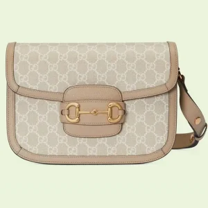 Gucci Women Gucci Horsebit 1955 Small Bag Beige White GG Supreme Canvas