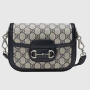 Gucci Women Horsebit 1955 GG Mini Bag Beige Blue GG Supreme Canvas