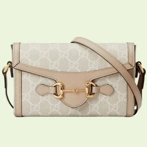 Gucci Women Horsebit 1955 Mini Bag Beige White GG Supreme Canvas 699296