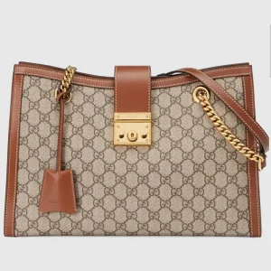 Gucci Women Padlock GG Medium Shoulder Bag Beige Ebony Supreme Canvas