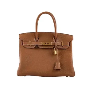 Hermes Women Birkin 30 Bag in Epsom Leather with Gold Hardware-Brown/Gold