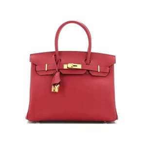 Hermes Women Birkin 30 Bag in Epsom Leather with Gold Hardware-Red/Gold