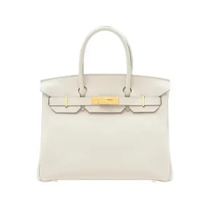 Hermes Women Birkin 30 Bag in Epsom Leather with Gold Hardware-White/Gold