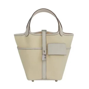 Hermes Women Picotin Lock 18 Pockets in Goeran Canvas Leather-White