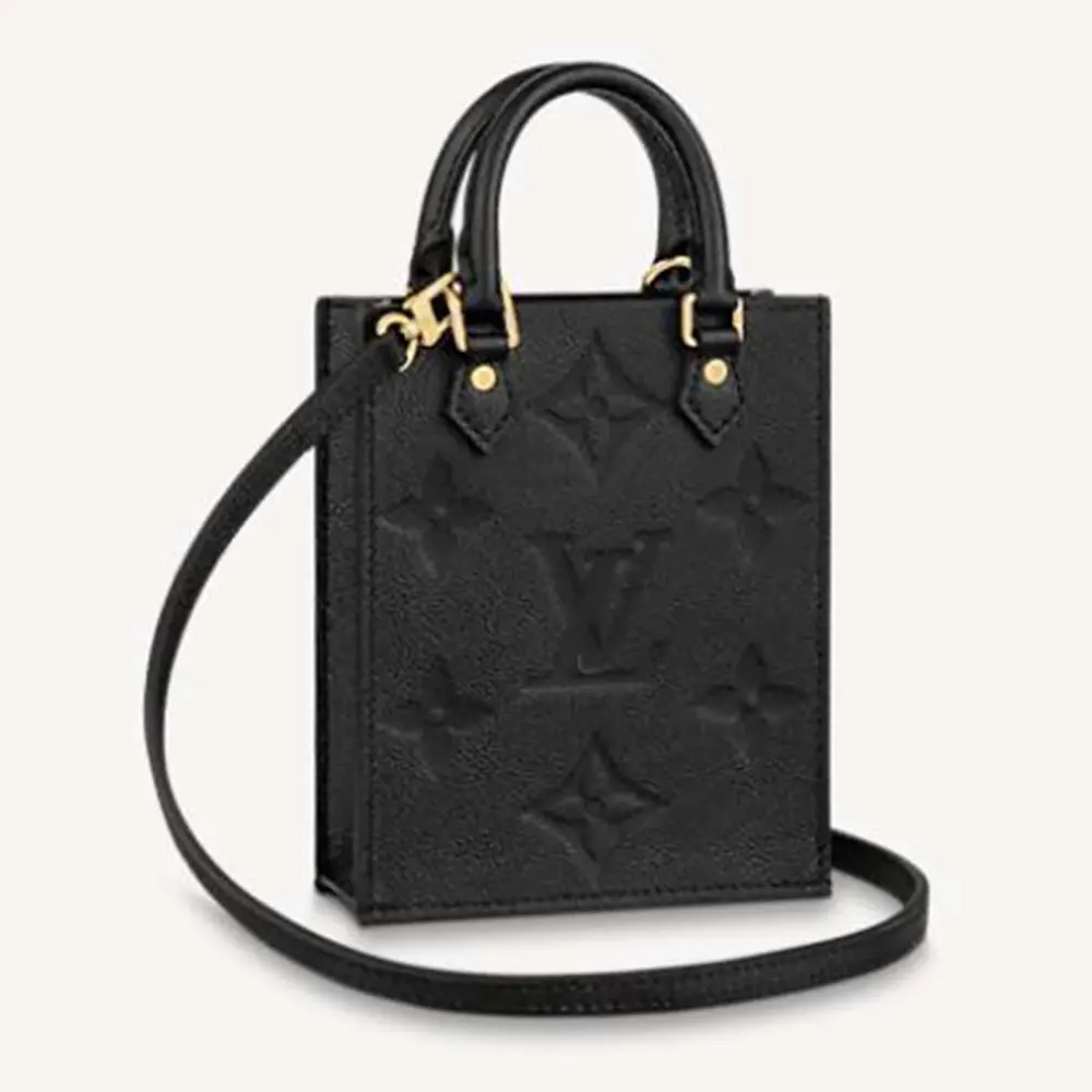 Louis Vuitton Unisex Petit Sac Plat Black Beige Monogram Empreinte Embossed Supple Grained Cowhide