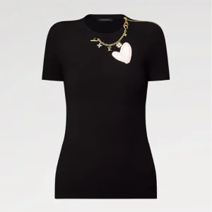 Louis Vuitton Women Heart Patch T-Shirt in Black