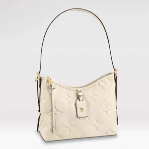 Louis Vuitton Women LV CarryAll PM Handbag Crème Beige Embossed Supple Grained Cowhide
