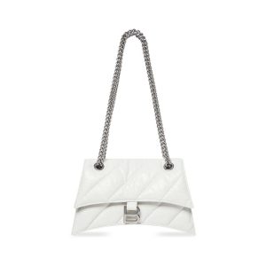 Balenciaga Women Crush Small Chain Bag Quilted in Optic White