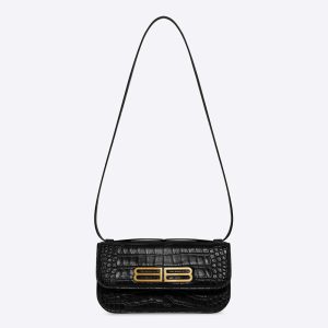 Balenciaga Women Gossip Small Bag in Extra Supple Crocodile Embossed Calfskin in Black