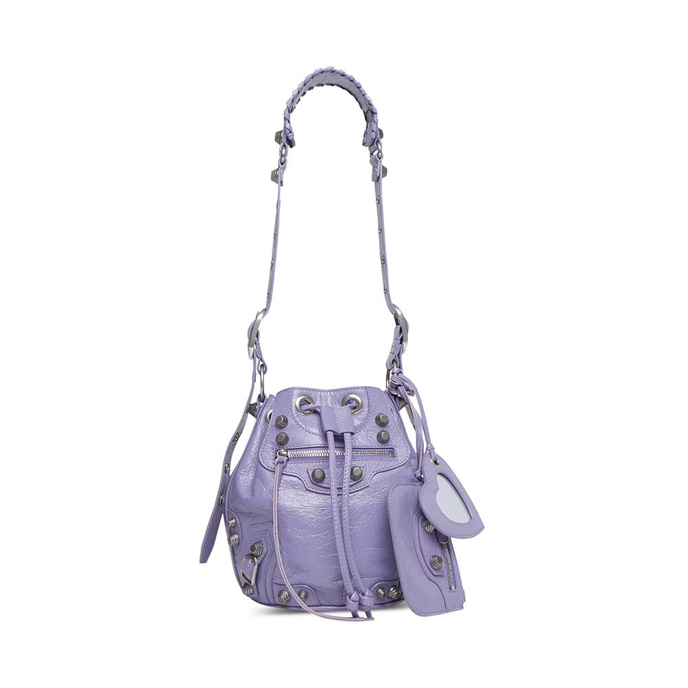 Balenciaga Women Le Cagole XS Bucket Bag in Light Purple Arena Lambskin