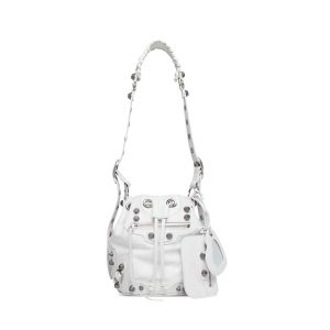 Balenciaga Women Le Cagole XS Bucket Bag in White Arena Lambskin