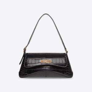 Balenciaga Women XX Small Flap Bag Crocodile Embossed in Black