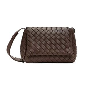 Bottega Veneta Unisex Small Cobble Messenger in Calfskin Leather-Chocolate