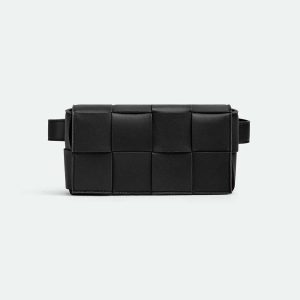 Bottega Veneta Women Belt Cassette Mini Intreccio Leather Belt Bag-Black