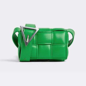 Bottega Veneta Women Candy Padded Cassette Mini Padded Intreccio Leather Cross-Body Bag-Green