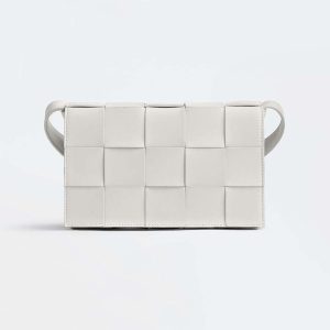 Bottega Veneta Women Cassette Intreccio Leather Cross-Body Bag-White