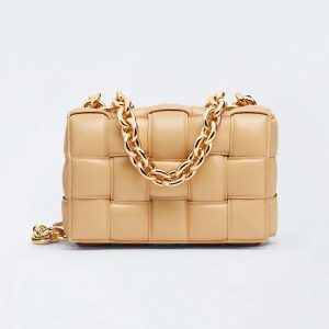 Bottega Veneta Women Chain Cassette Padded Intrecciato Leather Crossbody Bag-Gold