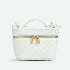 Bottega Veneta Women Mini Intrecciato Leather Vanity Case with Cross-Body Strap-White
