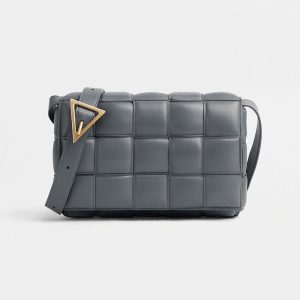 Bottega Veneta Women Padded Cassette Padded Intreccio Leather Cross-Body Bag-Gray