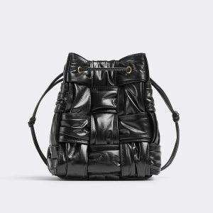 Bottega Veneta Women Small Cassette Bucket Bag in Lambskin Leather-Black