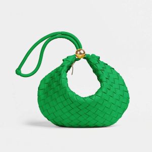 Bottega Veneta Women Turn Medium Intrecciato Leather Pouch with Adjustable Strap-Green