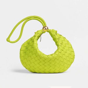 Bottega Veneta Women Turn Medium Intrecciato Leather Pouch with Adjustable Strap-Lime